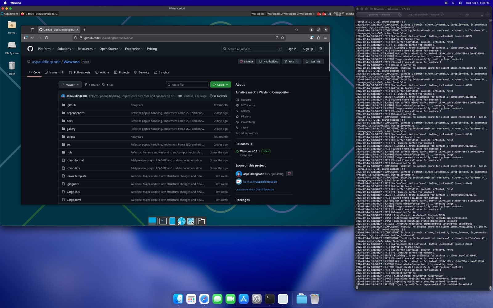 Wawona nesting an XFCE Linux desktop session on macOS