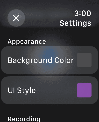 Whisperer appearance settings on Apple Watch