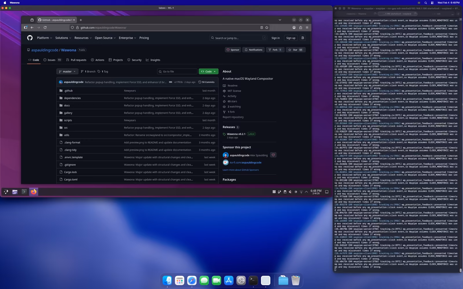 Wawona nesting a KDE Plasma Linux desktop session on macOS