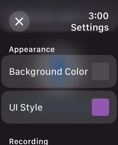 Whisperer appearance settings on Apple Watch